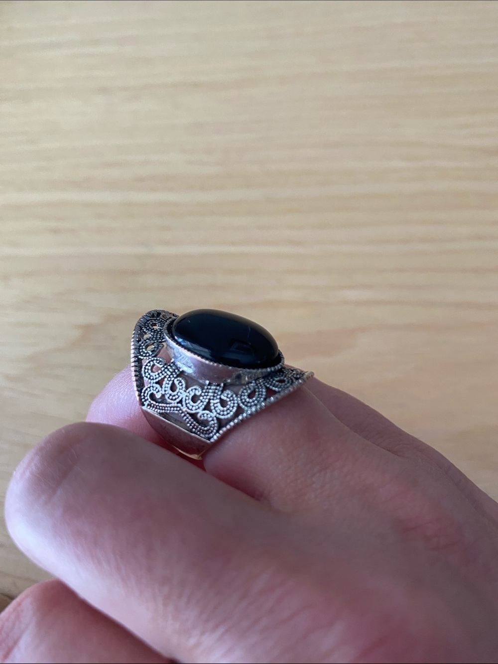 925 Sterling Silver Black Onyx Ring Vintage Style Statement Ring Size 5.5/6 - Picture 4 of 6